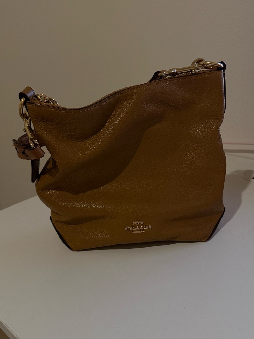 Coach Pebbled Leather Shoulder Bag in Cognac Brown with Gold Hardware